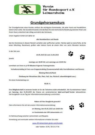 Grundgehorsamskurs 2025 des VfH Leimersheim