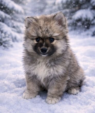 Pomsky Welpen mit Husky Zeichnung