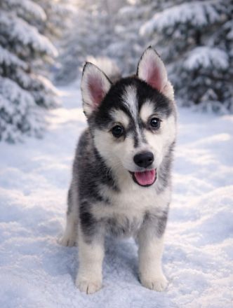 Pomsky Welpen mit Husky Zeichnung