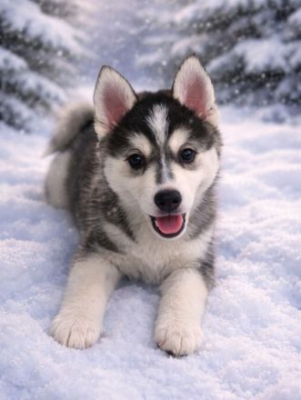 Pomsky Welpen mit Husky Zeichnung